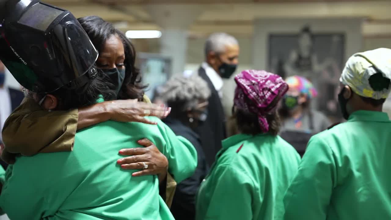 Former President Mr. obama and Mrs. obama's surprise visite to chicago women in trades!