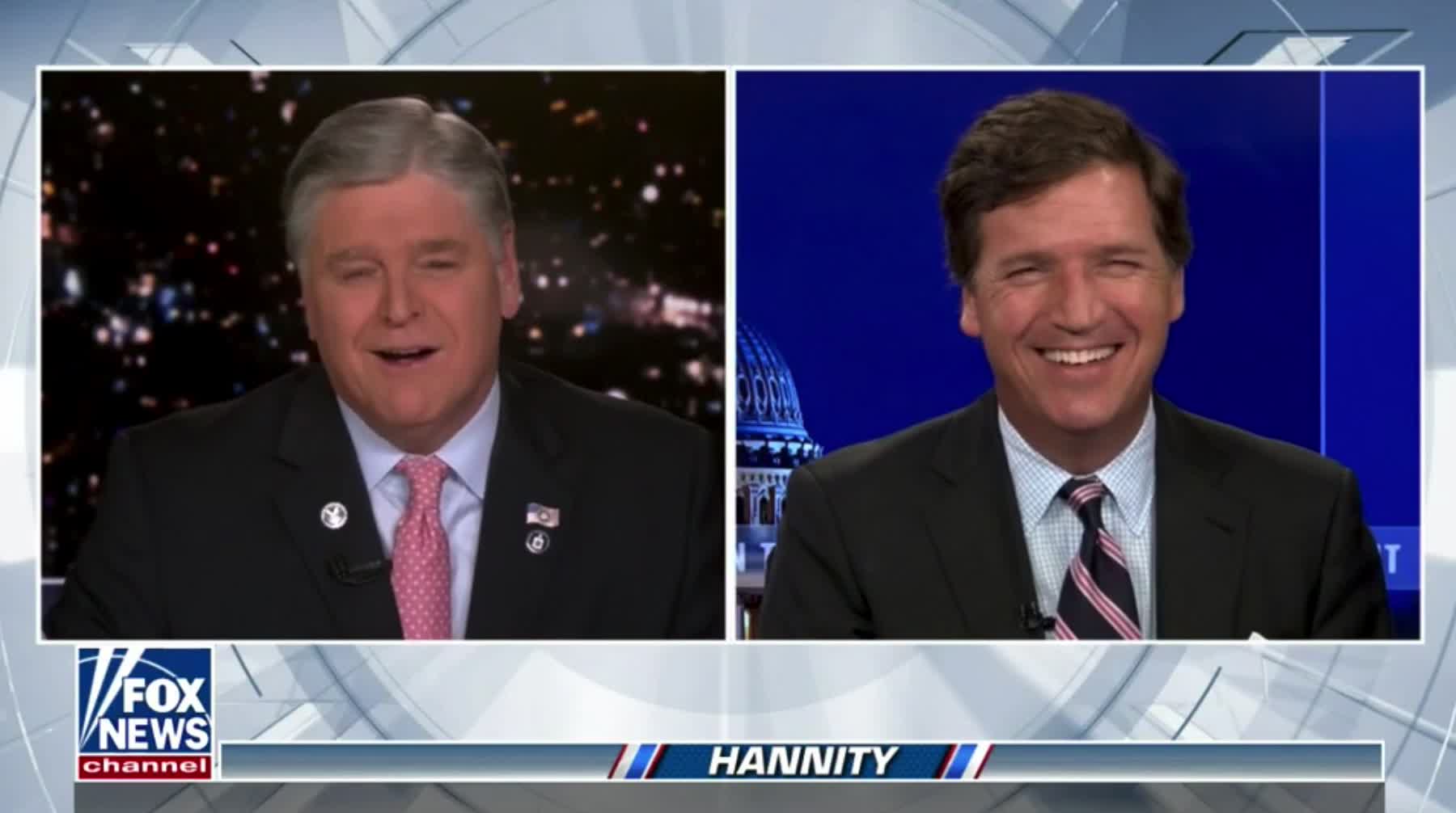 Tucker Carlson and Sean Hannity laugh at Biden's latest gaffe