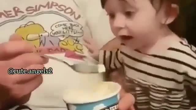 Baby eats ice cream