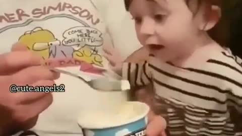 Baby eats ice cream