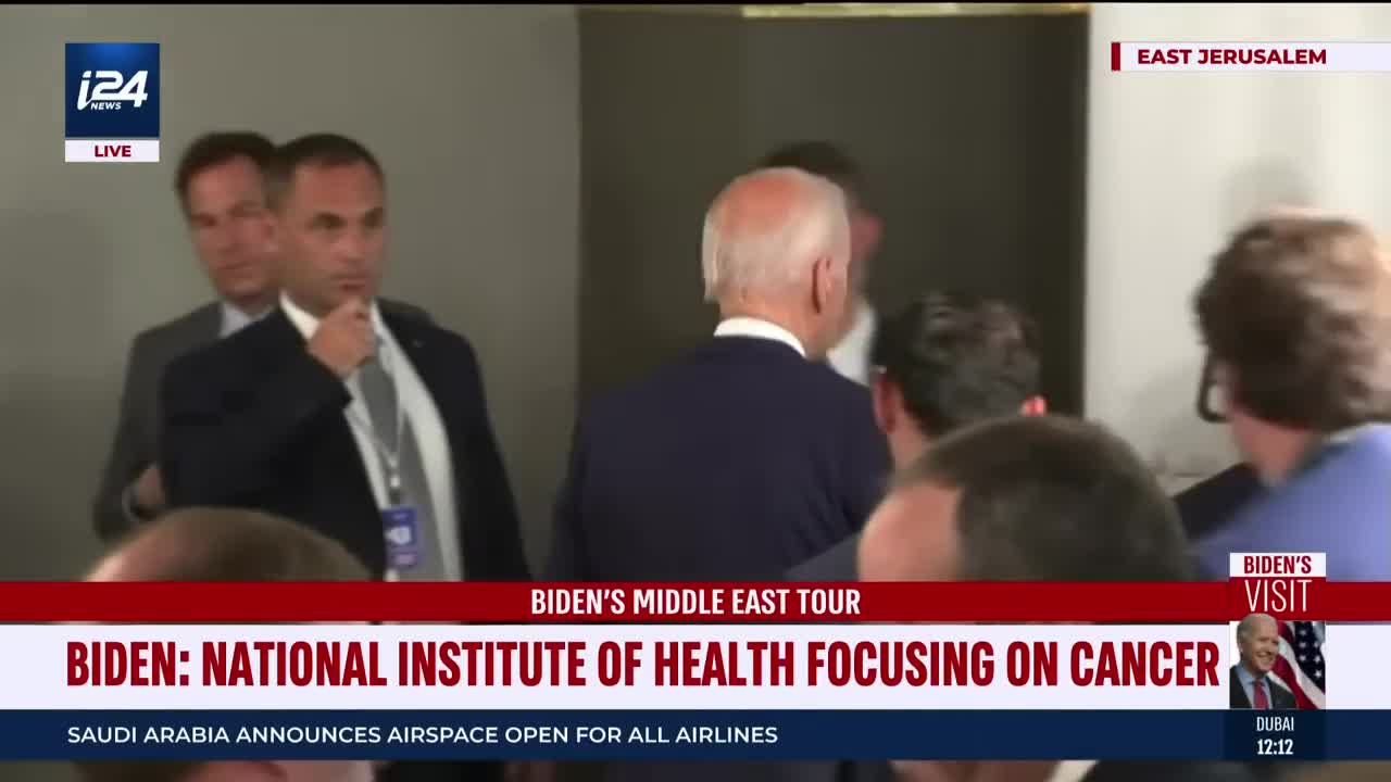 US President Joe Biden delivers a speech Augusta Victoria hospital in east jerusalem