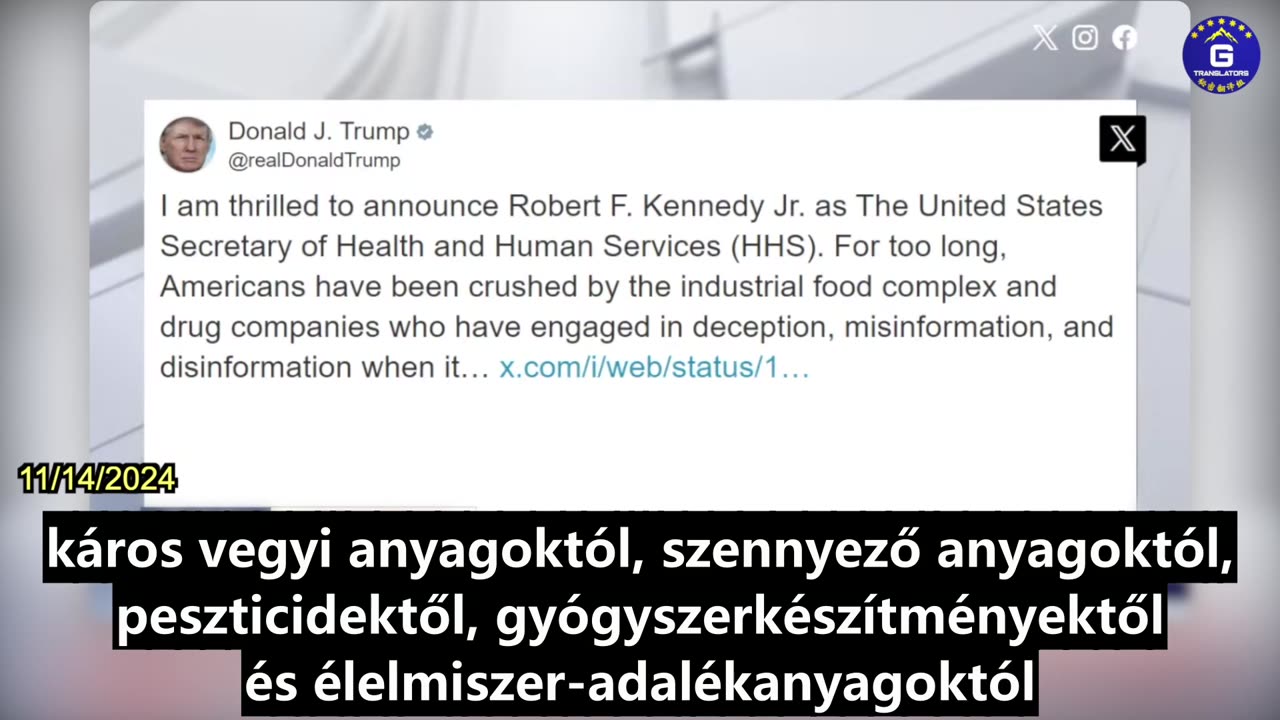 【HU】Trump hivatalosan bejelenti Robert F. Kennedy Jr.-t az Egyesült Államok egészségügyi...