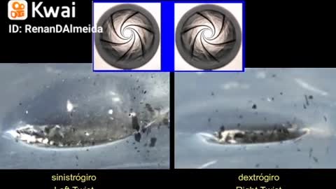 Comparação de tiro em ângulo com raias dextrogiro e sinistrogiro.