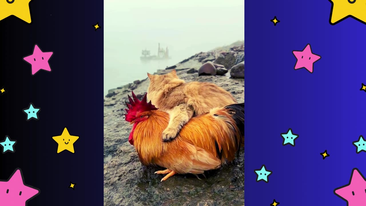 Cat Takes Rooster On Outdoor Adventure.