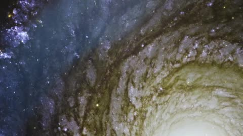 Giant, bright galaxy through abstract video overlay