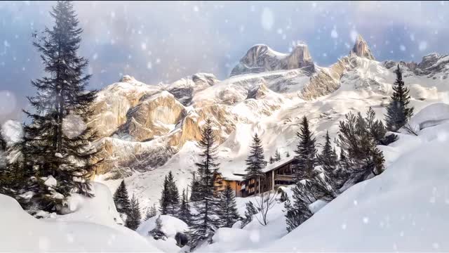 Snow falls in snowy mountainous areas.