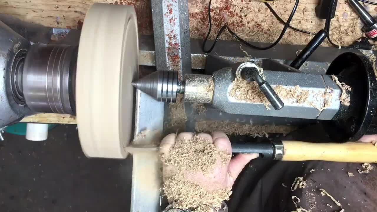 woodturning a pewter shavings dish-2