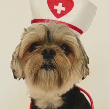 A Cute Dog Wearing Nurse Costume