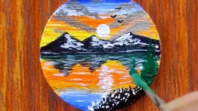 Sunset scenery painting on 10 RS coin _ Tutorial _shorts _art