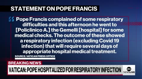 Pope Francis hospitalized after respiratory infection diagnosis[720p-HD]