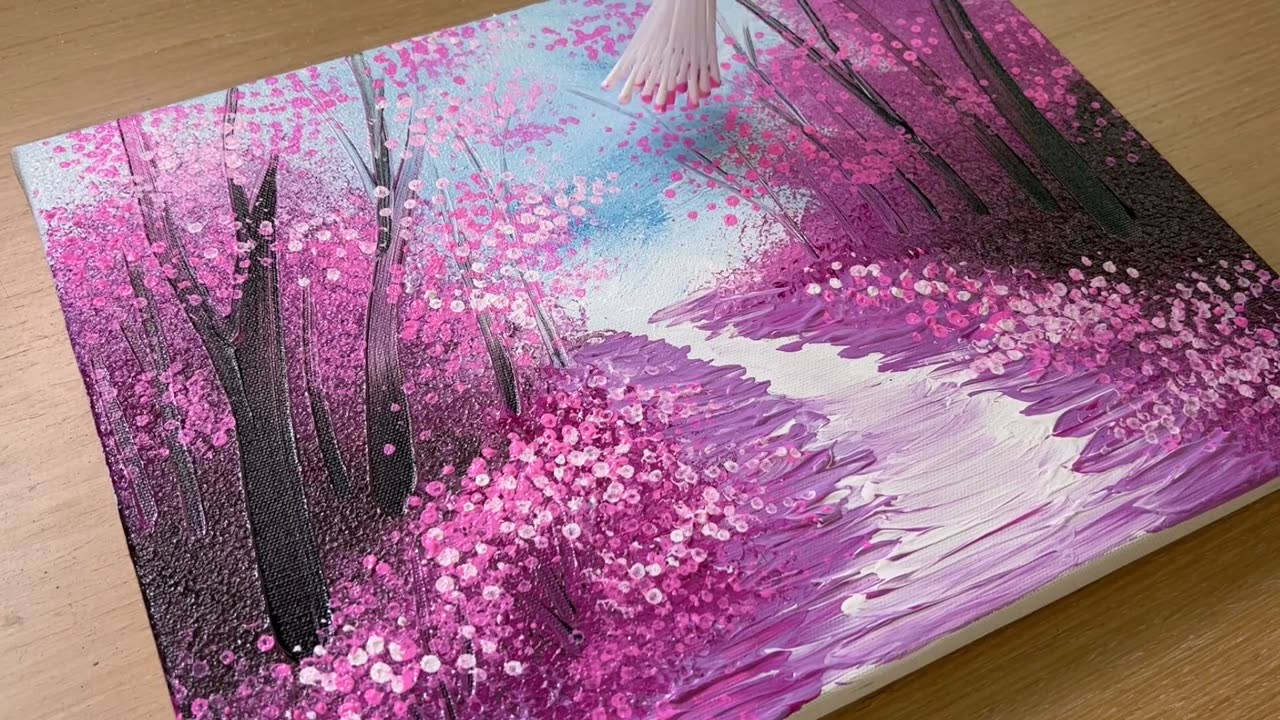 Painting Brilliant Pink Forest / Acrylic Painting Techniques / How to Draw Little Red Riding Hood