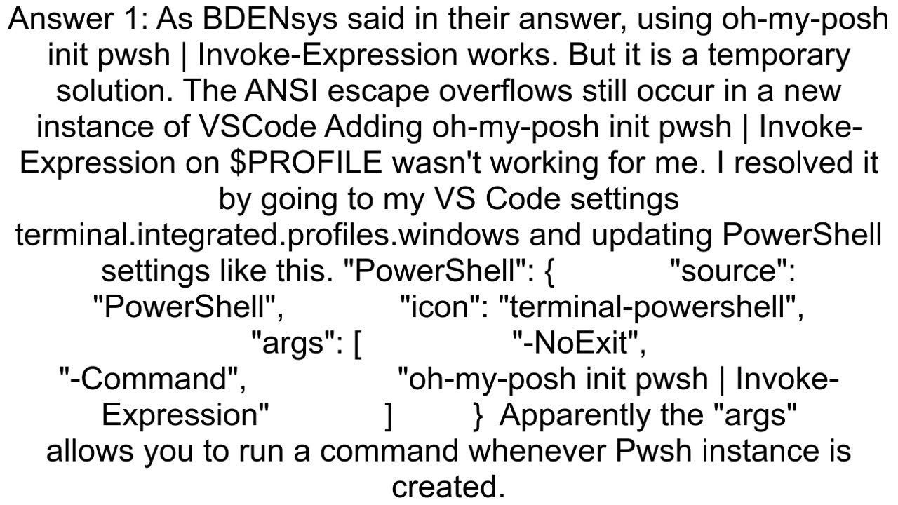 Unexpected ANSI escape codes on VS Code integrated terminal