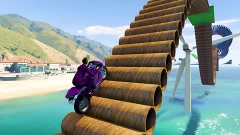 GTA V New Epic Parkour Race For Car Racing Challenge by Cars and Motorcycle, Founded Spider Shark7