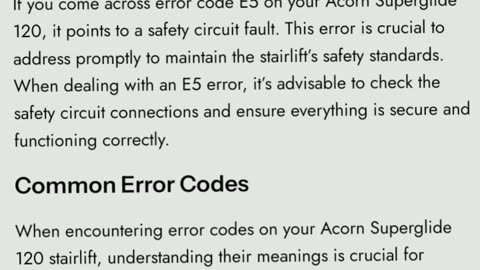 Secret Acorn 120 E5 E H Error Codes Fault Displayed