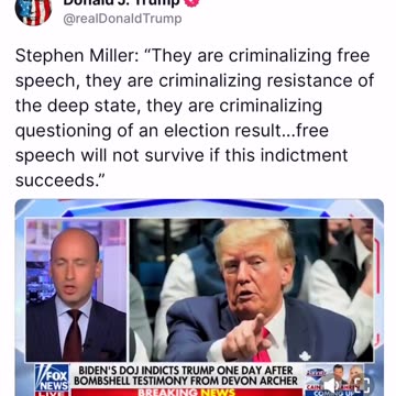 Donald J. Trump Aug 02, 2023, 12:38 PM - Stephen Miller: “They are criminalizing free speech,...