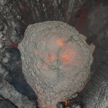 Drone footage of a volcanic eruption from above