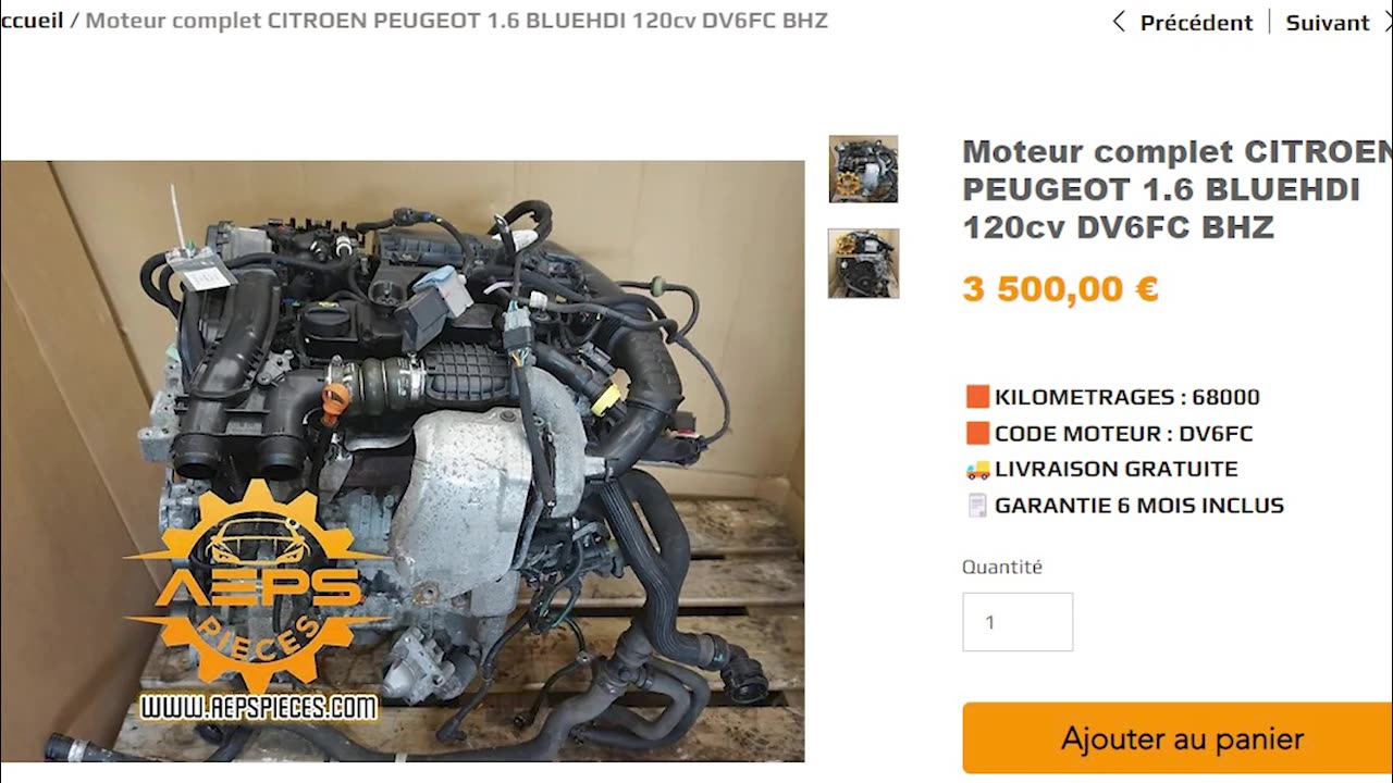 Moteur complet CITROEN PEUGEOT 1.6 BLUEHDI 120cv DV6FC BHZ