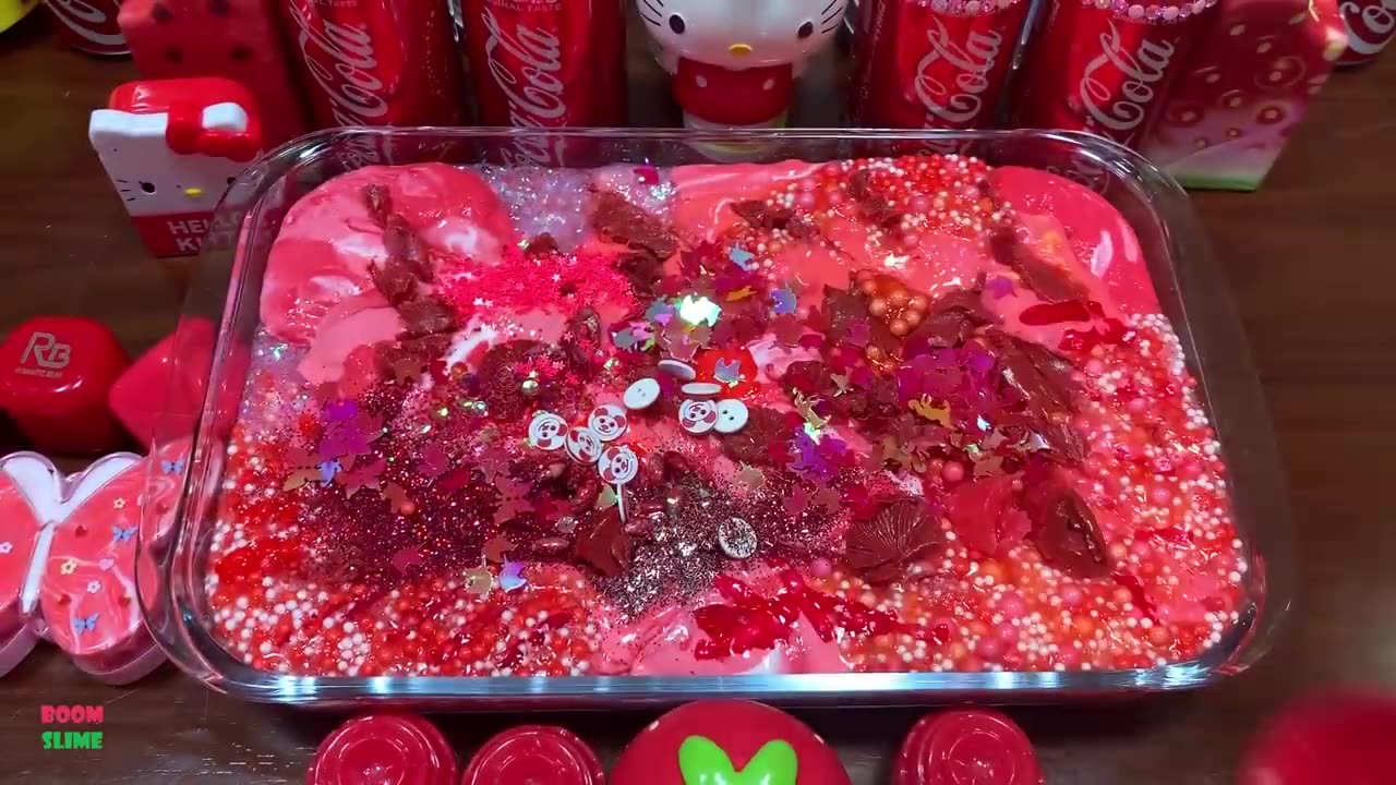 RED COKE SLIME! Festival of Color! Mixing Makeup & Glitter into Slime ! Satisfying Slime video & E