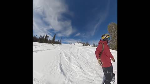 Snowboarder tries to nose press and fails!