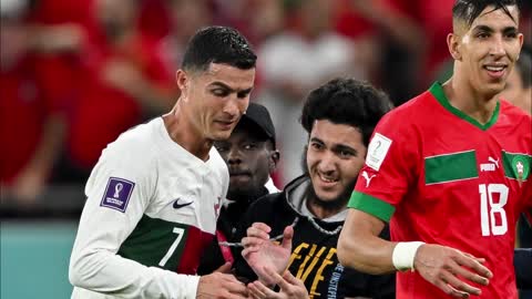 Crying Cristiano Ronaldo approached by pitch invader after World Cup heartbreak