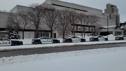 Inside the Red Zone @ Freedom Protest - Ottawa Feb.20. More POLICE CARS than protesters.