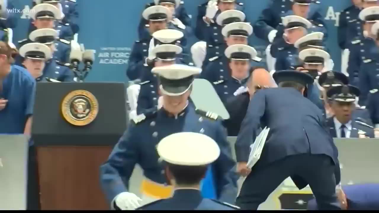 Biden falls during US Air Force Academy graduation ceremony