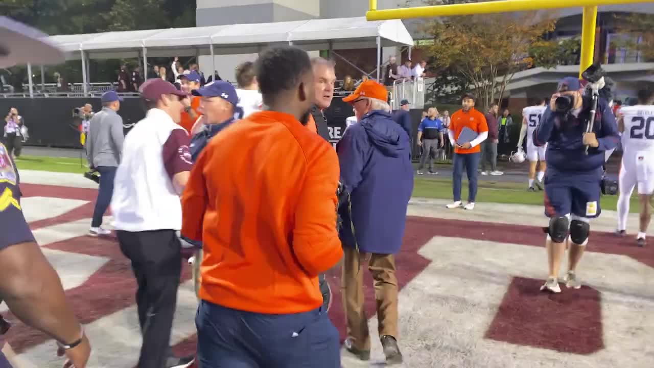 Head coach Cadillac Williams thanks crowd and players after loss