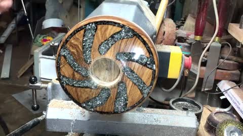 woodturning a pewter shavings dish1