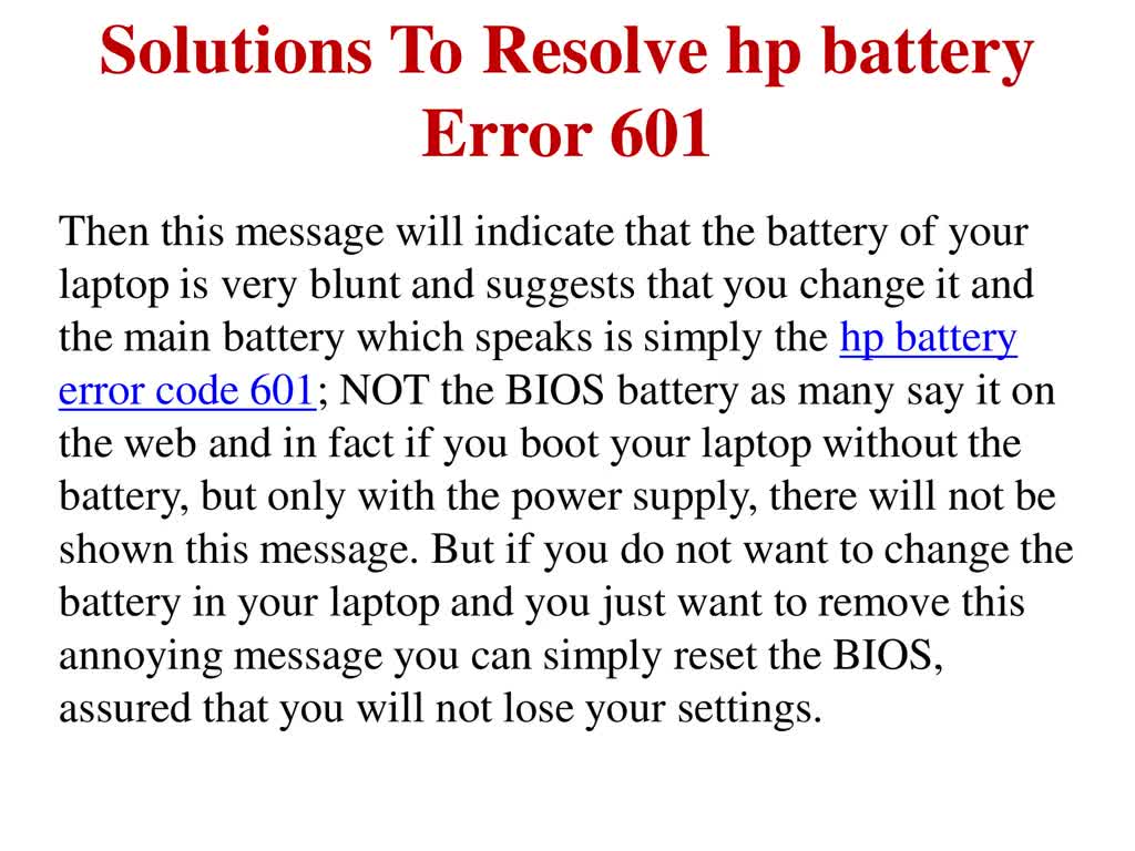 Solutions To Resolve HP Battery Error 601