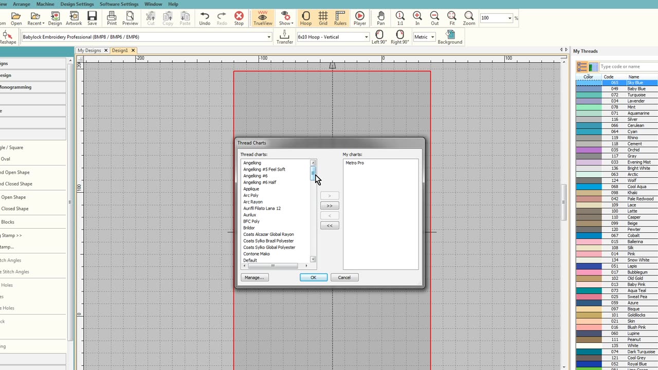 Wilcom Hatch Tutorial- How to select a different thread color chart