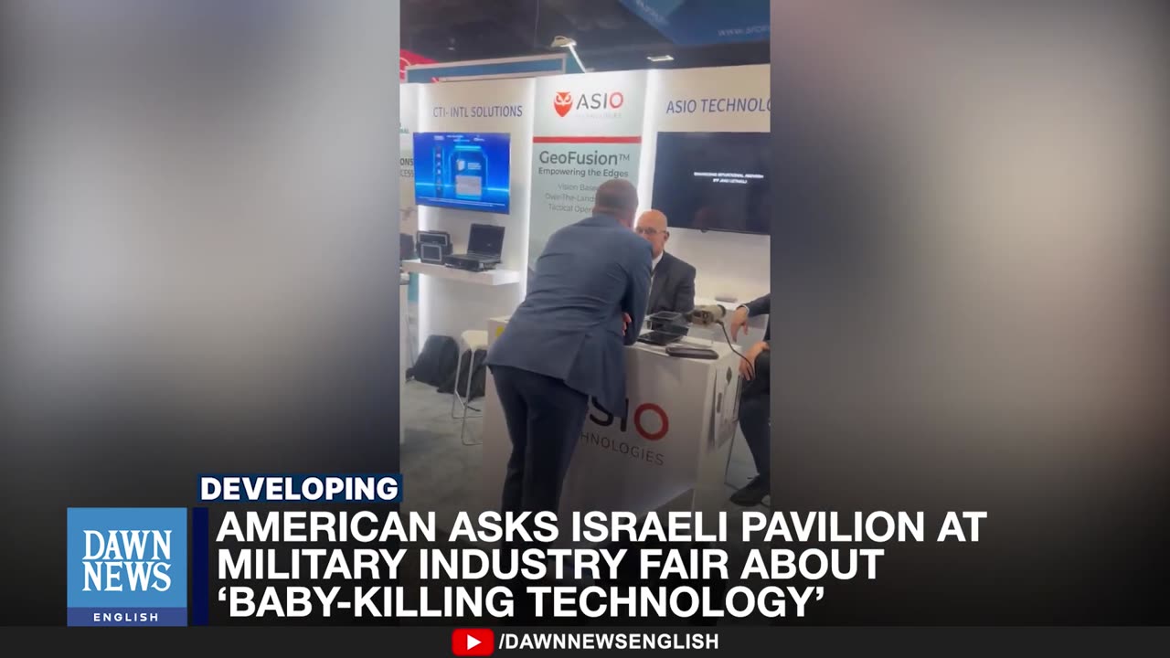 American asks Israeli pavilion at military industry fair about baby-killing tech