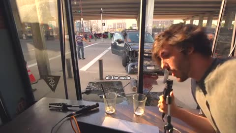 Texas: Two podcasters were filming their latest episode at a Houston coffee shop when a car crashed.