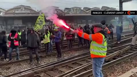 FRANCE - protesters blocking the tracks of the Gare de Lyon in Paris.