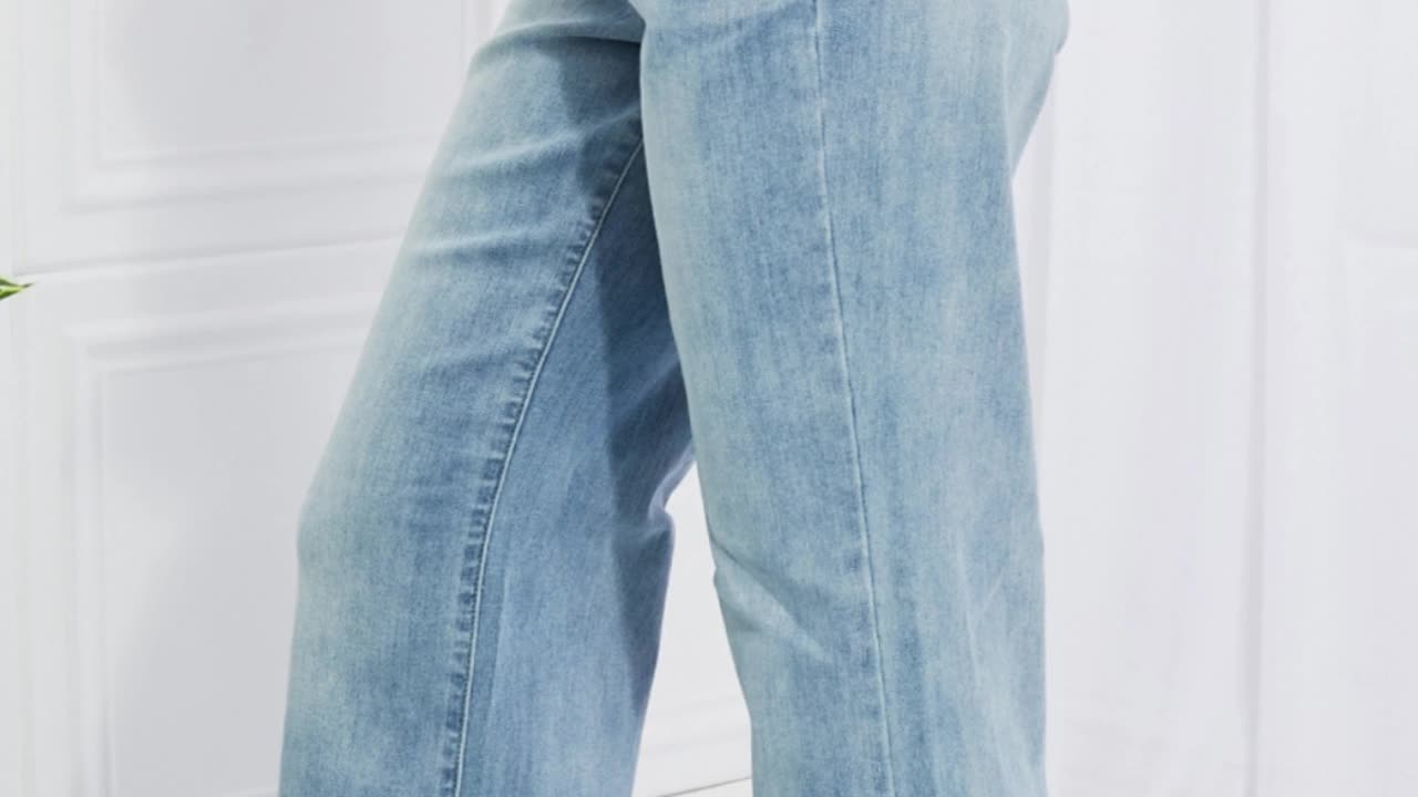 Judy Blue Full Size Cameron High Waist Destroyed Hem Straight Jeans
