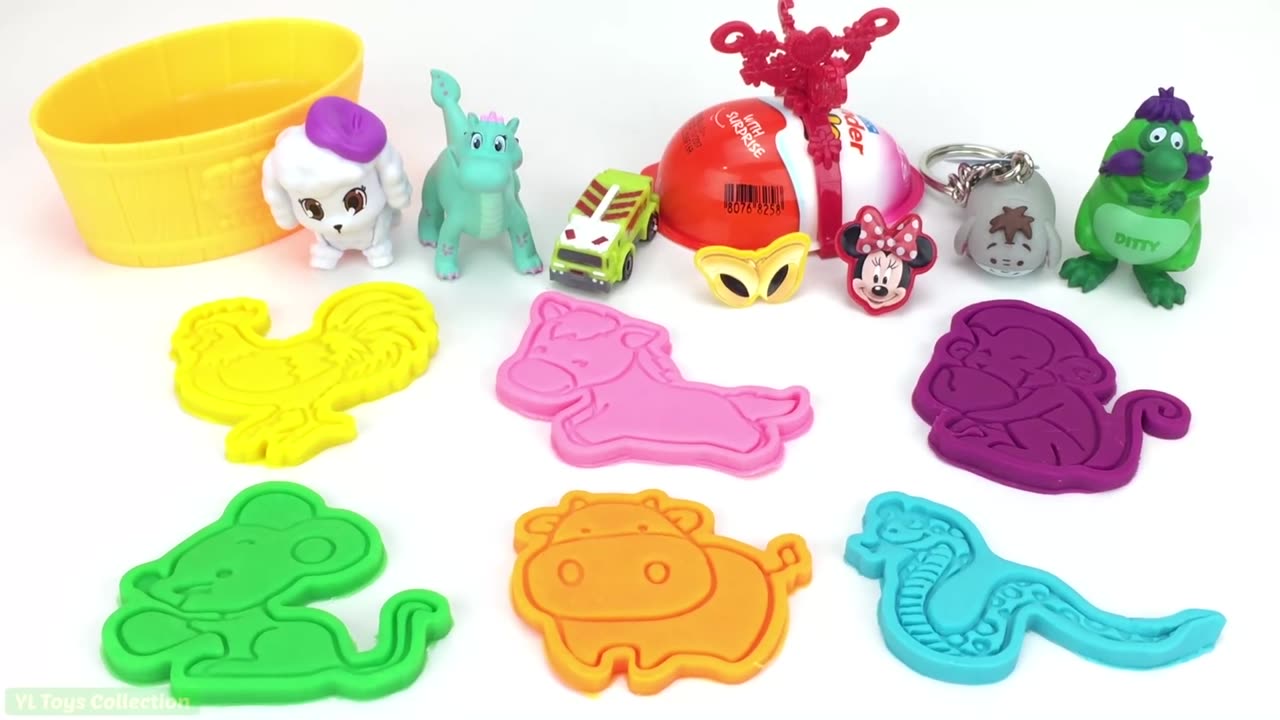 Learn Colors with 6 Color Play Doh and Monkey Cow Cookie Molds Surprise Toys Yowie Kinder Joy