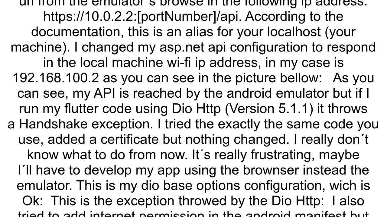 Flutter error in Dio https request HandshakeException Handshake error in client OS Error TLSV1_ALER