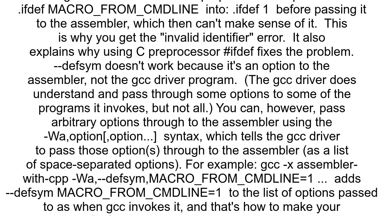 gnu arm assembler command line macro fails with quotInvalid identifier for ifdefquot