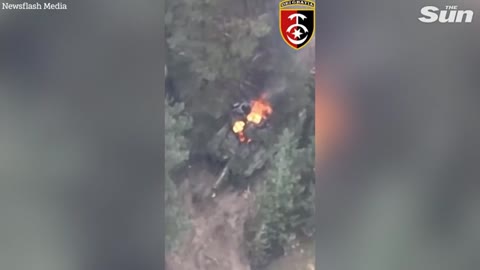 Ukrainian forces take out Russian tank hiding in the woods