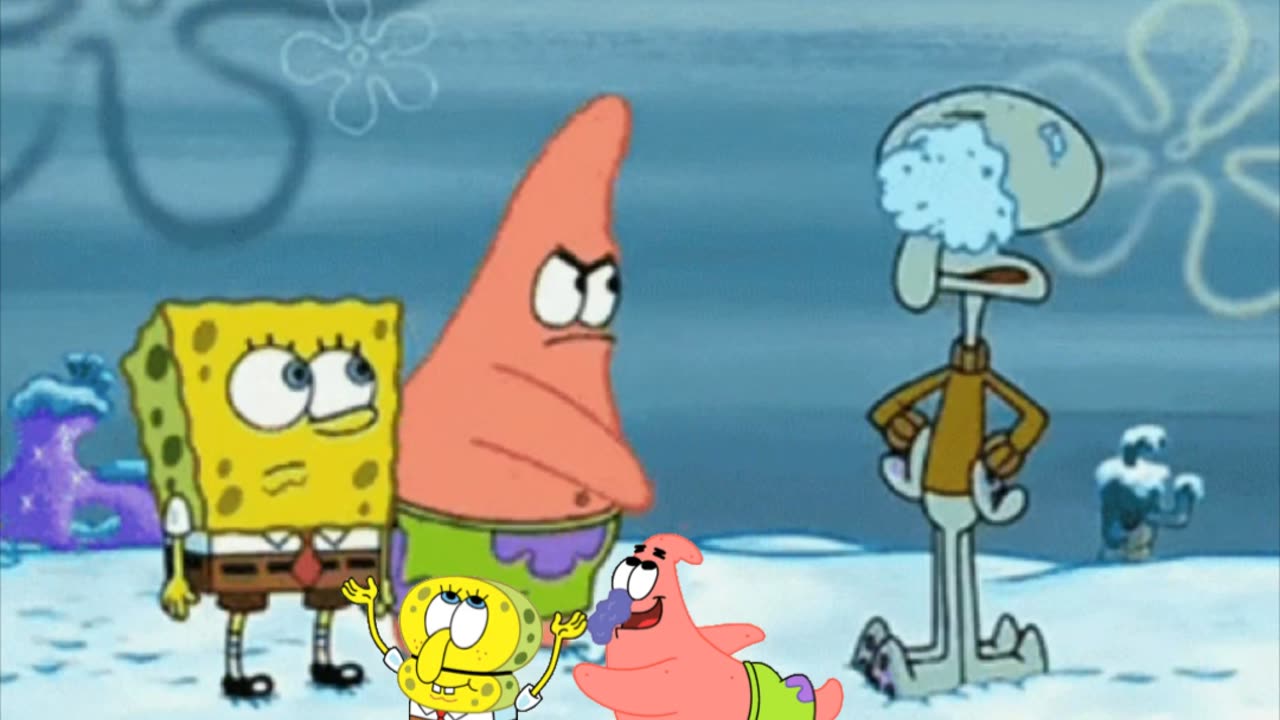 SpongeBob And Patrick Are Pretending To Be Imposters While Patrick Throws Snowballs At Squidward ❄️