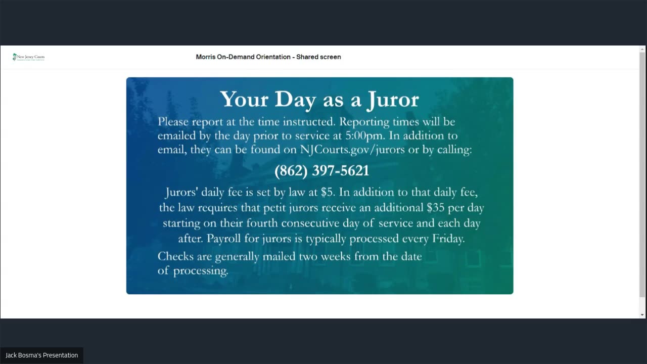 Morris County New Jersey Jury Duty Orientation