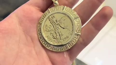 Solid Gold Chino Link Chain & Replica 10K Gold Centenario Pendant