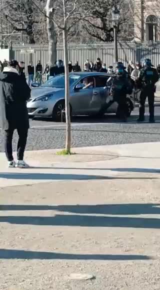 Des policiers arrachent le drapeau français à un automobiliste et le jettent à terre