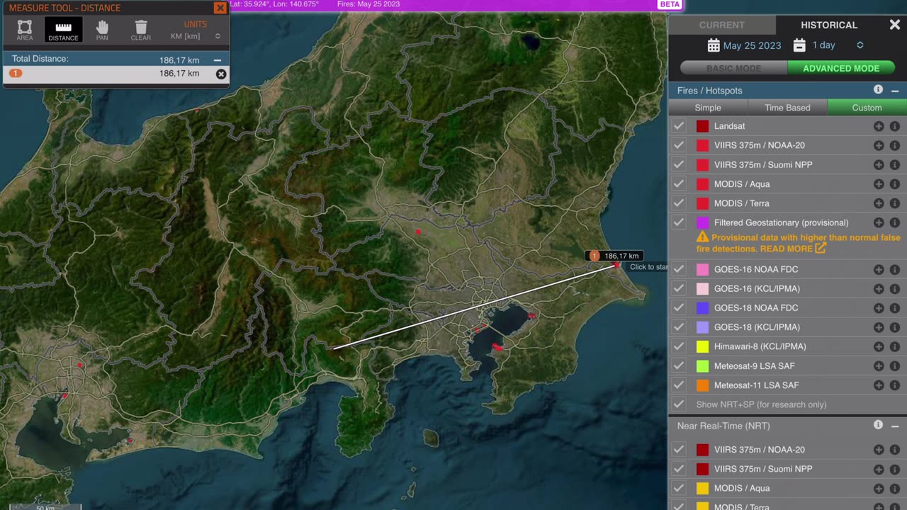 Mount Fuji hotspots and fires from 2023-05-12 ~ 05-25 monitored by NASA, 気象庁. 富士山噴火警戒。富士山北側山麓の気温が高い。