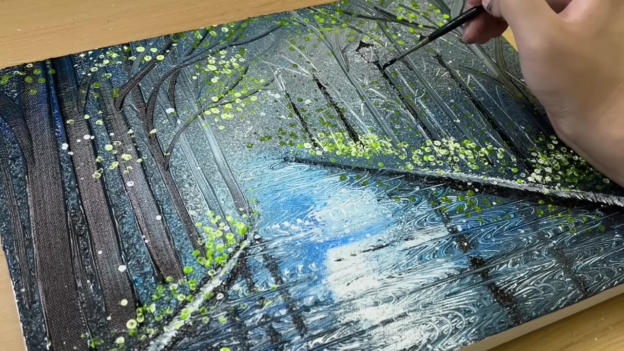 Comb Painting and Acrylic Painting, In the Rain - Satisfying ASMR