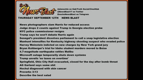 Thursday, September 12, 2024 News Blast