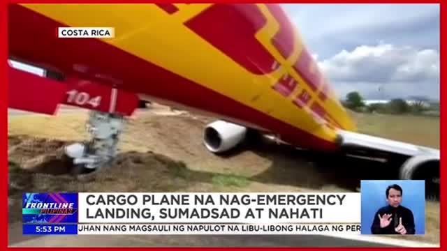 Cargo plane na nag-emergency landing,sumadsad at nahati