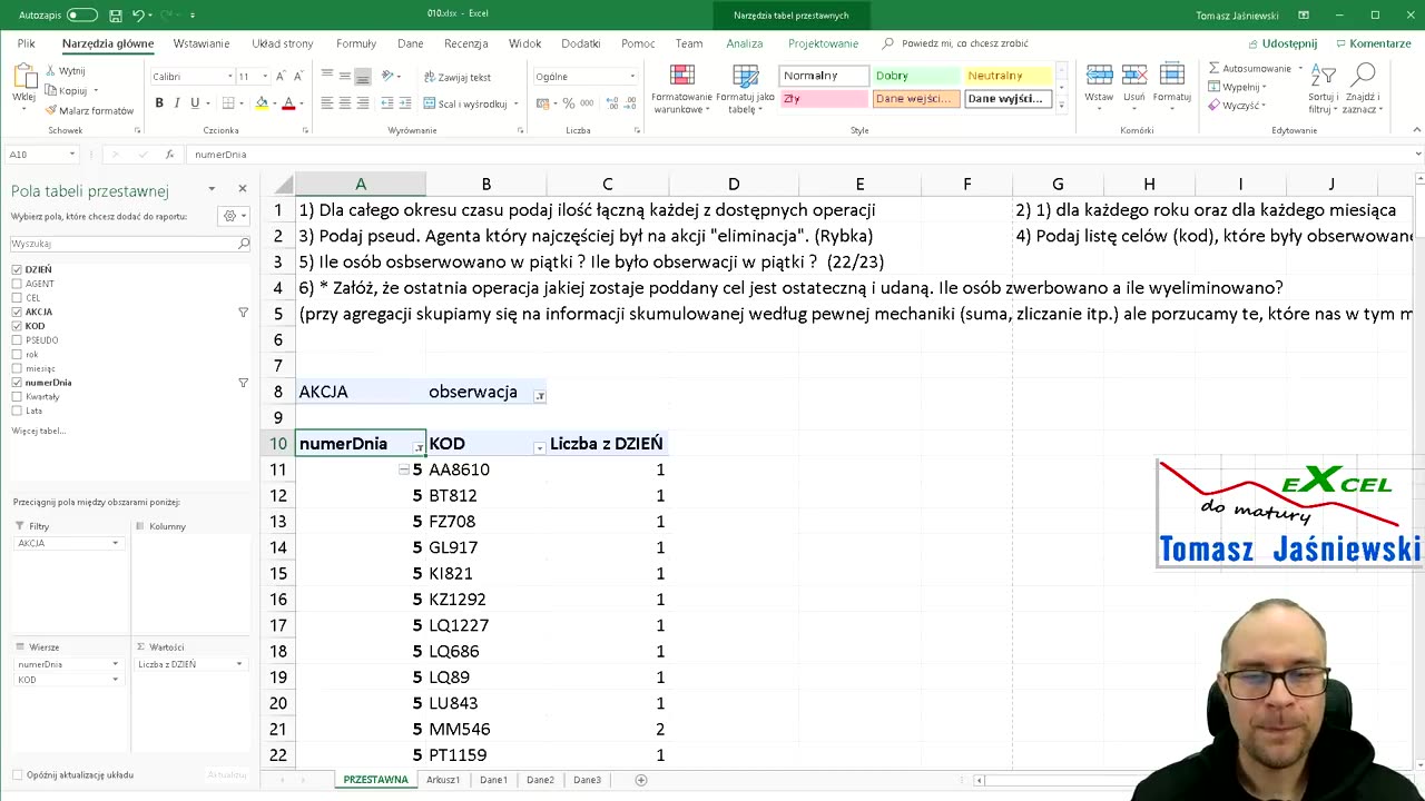Lekcja 10. Tabela przestawna. Agregacja danych. Kurs z Excel'a.