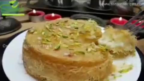 Very sweet yummy Arabic desert Kunafa loaded with dry fruits and sugar syrup