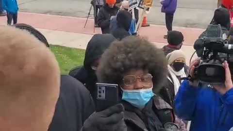 People gathered in front of the Kenosha courthouse