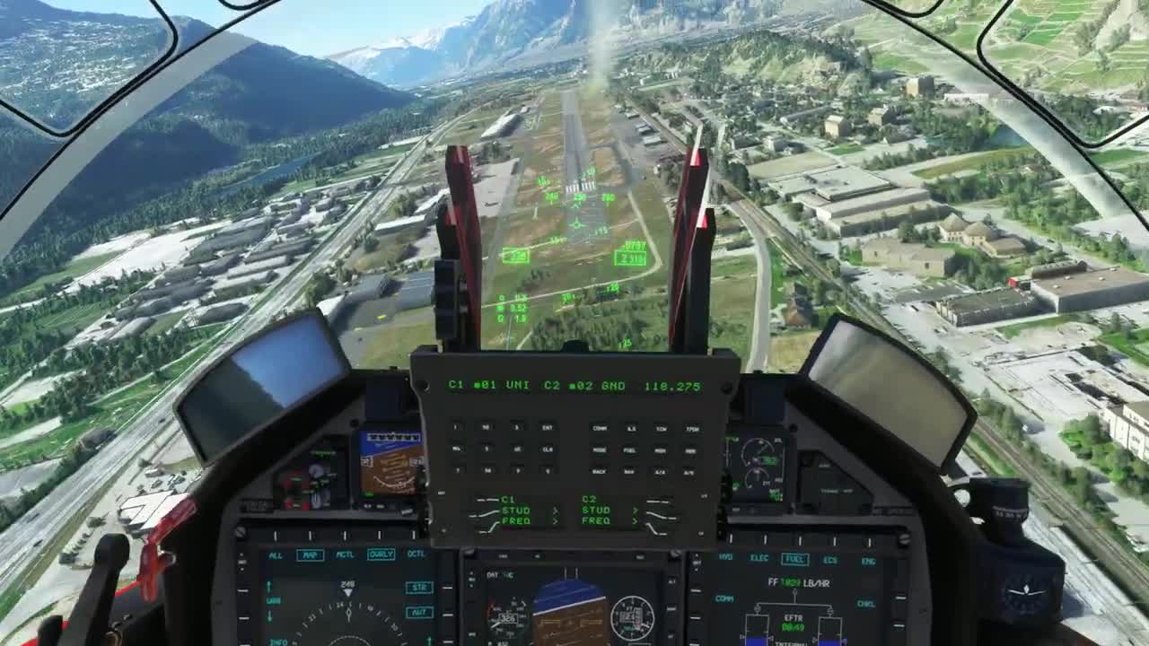 Pilatus PC-21 flight with Smoke in Sion, Switzerland. Microsoft Flight Simulator